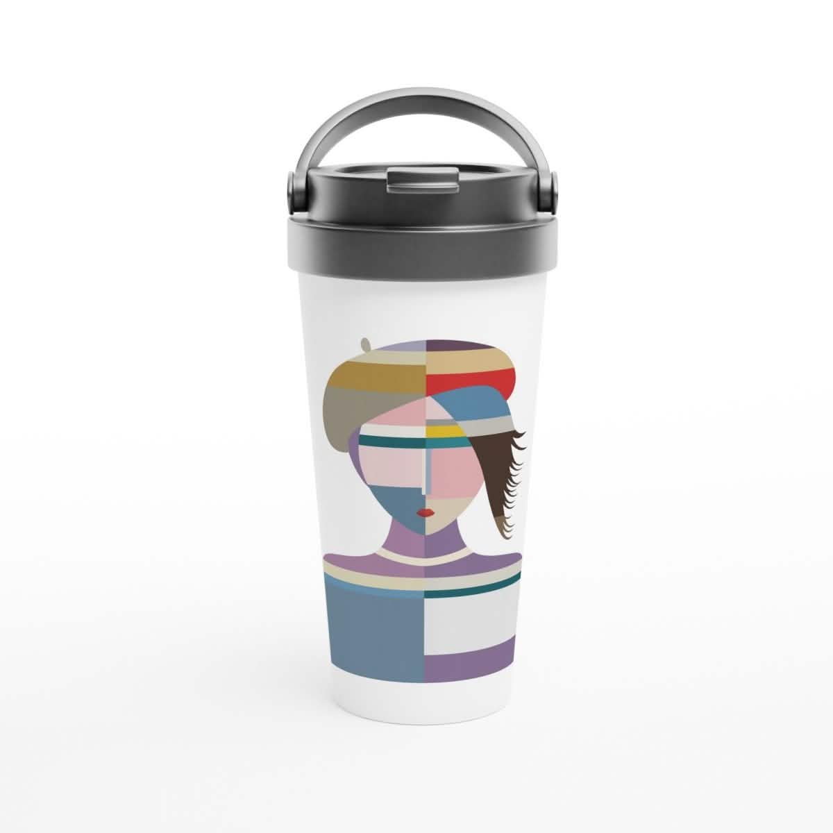 Stainless Steel Water Bottles & Travel Mugs | Cubist Muse - White 15oz Stainless Steel Travel Mug -
