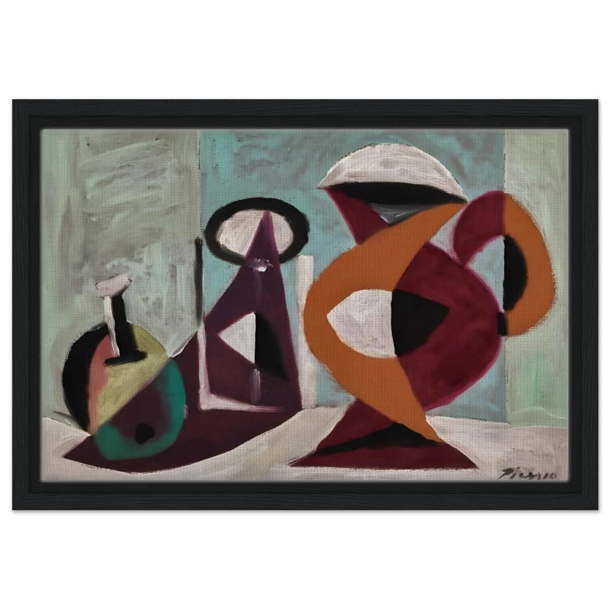 Still life by Pablo Picasso 1937 | Cubism wall art print - Framed Canvas - 30x45 cm / 12x18″ - Black frame