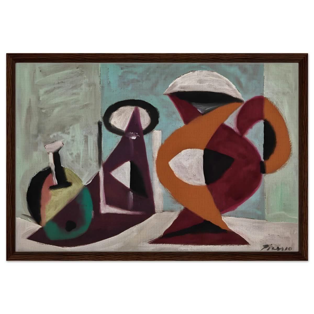 Still life by Pablo Picasso 1937 | Cubism wall art print - Framed Canvas - 50x75 cm / 20x30″ - Dark wood frame