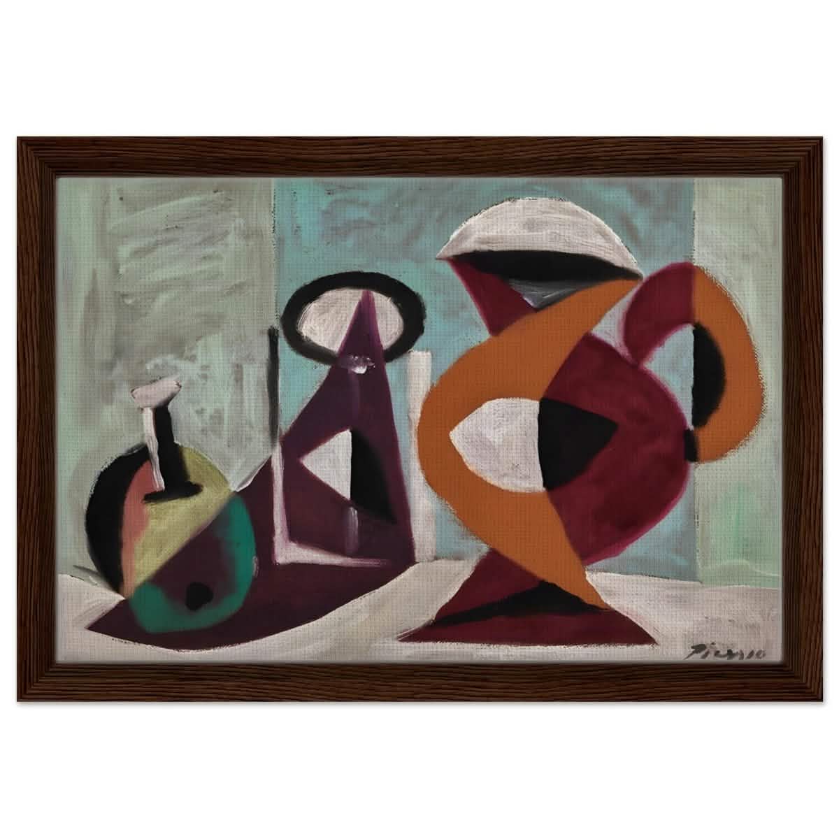 Still life by Pablo Picasso 1937 | Cubism wall art print - Framed Canvas - 30x45 cm / 12x18″ - Dark wood frame