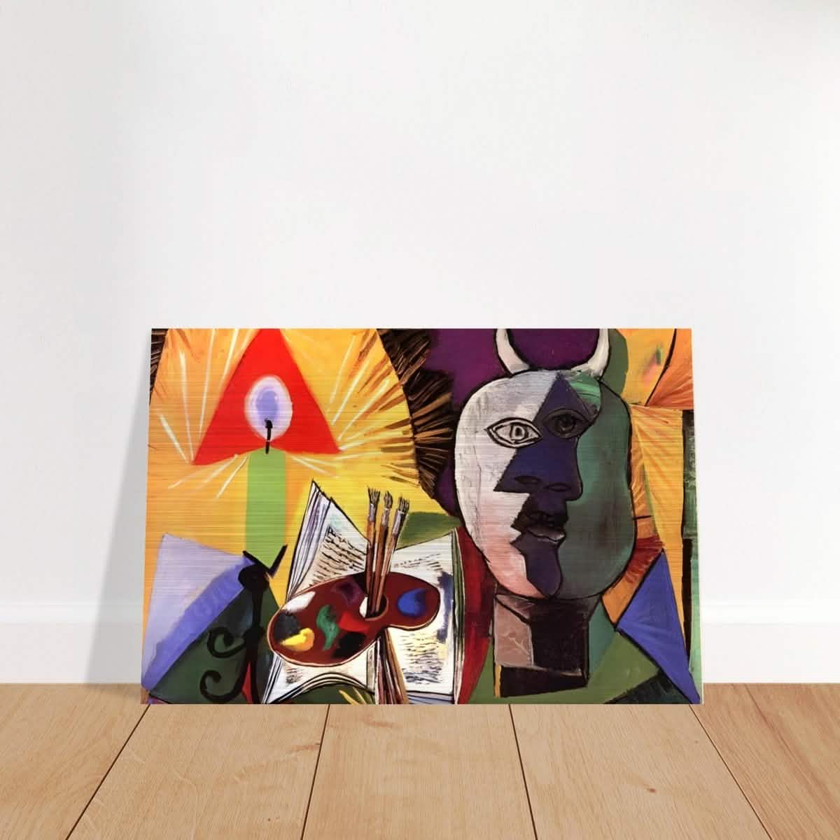 Still life with candle, palette and head of Minotaur by Pablo Picasso 1931 - Brushed Aluminum Print - 30x45 cm / 12x18″ -