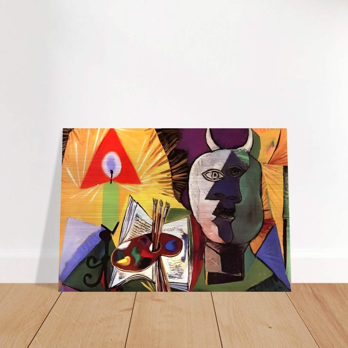 Still life with candle, palette and head of Minotaur by Pablo Picasso 1931 - Brushed Aluminum Print - 70x100 cm / 28x40″ -