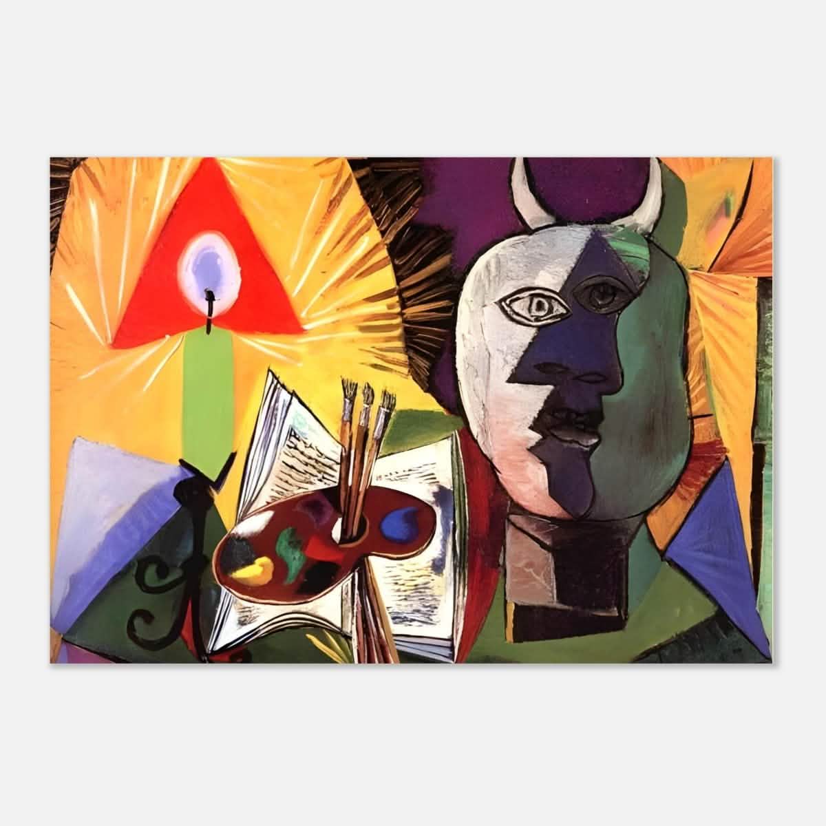 Still life with candle, palette and head of Minotaur by Pablo Picasso 1931 - Aluminum Print - 70x100 cm / 28x40″ -