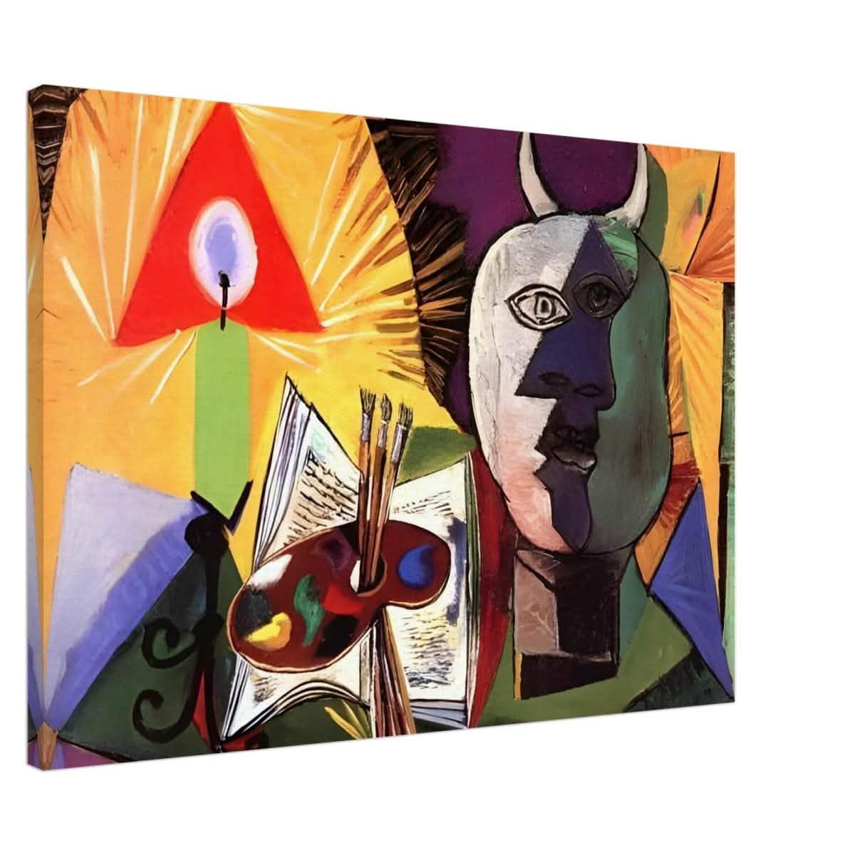 Still life with candle, palette and head of Minotaur by Pablo Picasso 1931 - Canvas - 70x100 cm / 28x40″ - Thick