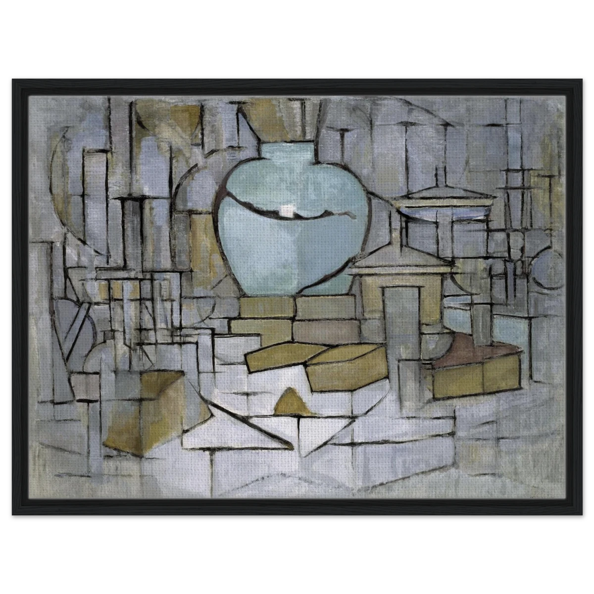 Still Life with Gingerpot II by Piet Mondrian | Vintage Art Print - Framed Canvas - 60x80 cm / 24x32″ - Black frame