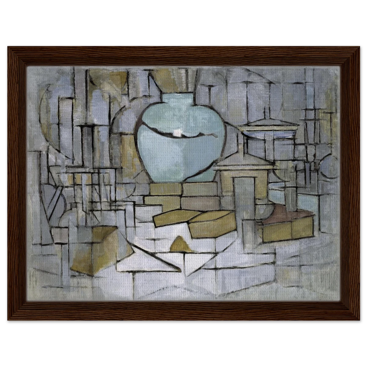 Still Life with Gingerpot II by Piet Mondrian | Vintage Art Print - Framed Canvas - 30x40 cm / 12x16″ - Dark wood frame