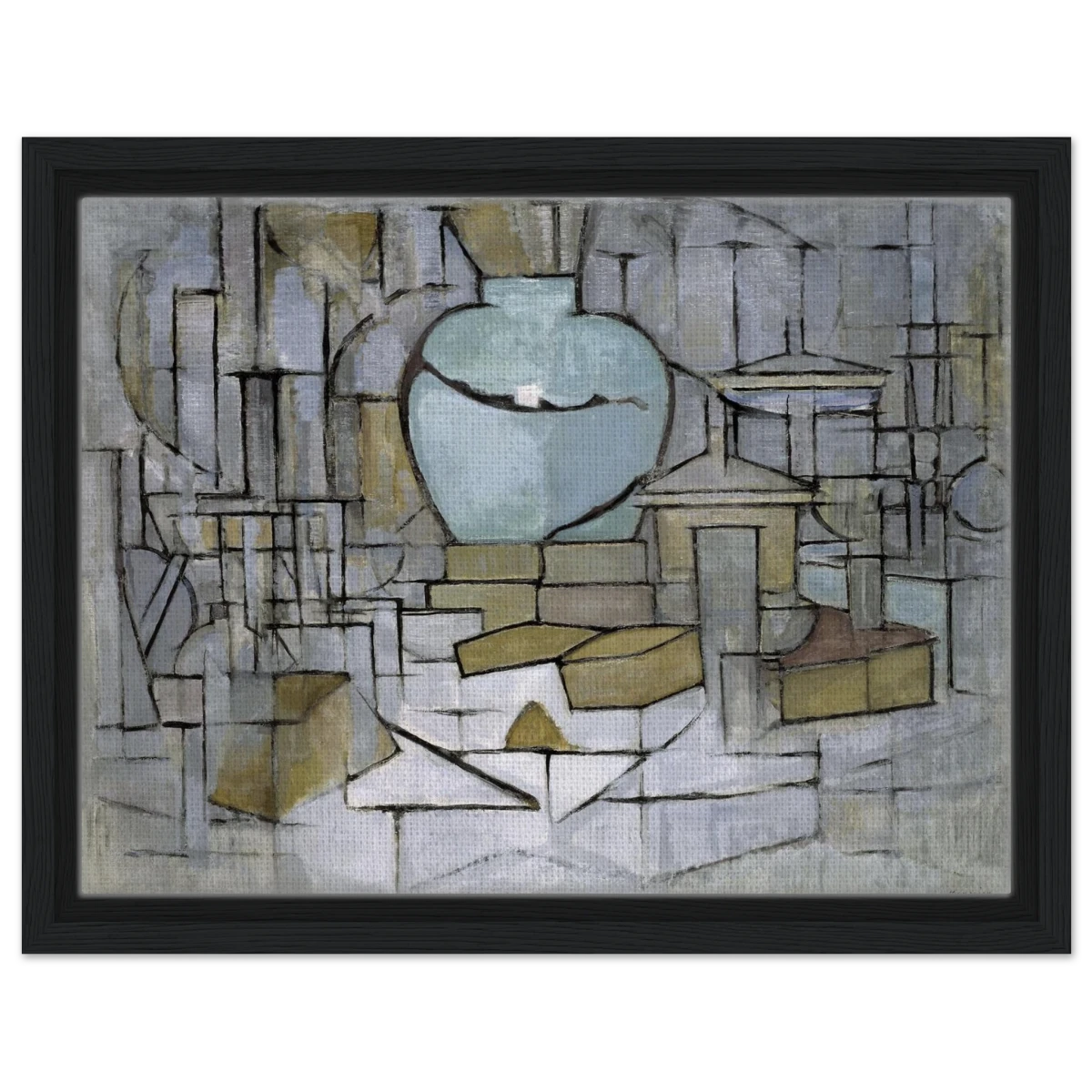Still Life with Gingerpot II by Piet Mondrian | Vintage Art Print - Framed Canvas - 30x40 cm / 12x16″ - Black frame