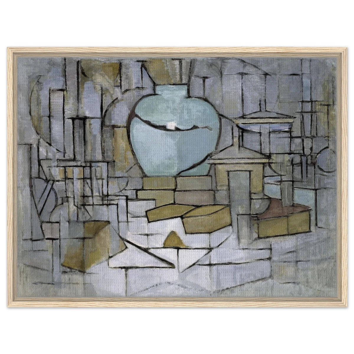 Still Life with Gingerpot II by Piet Mondrian | Vintage Art Print - Framed Canvas - 60x80 cm / 24x32″ - Wood frame