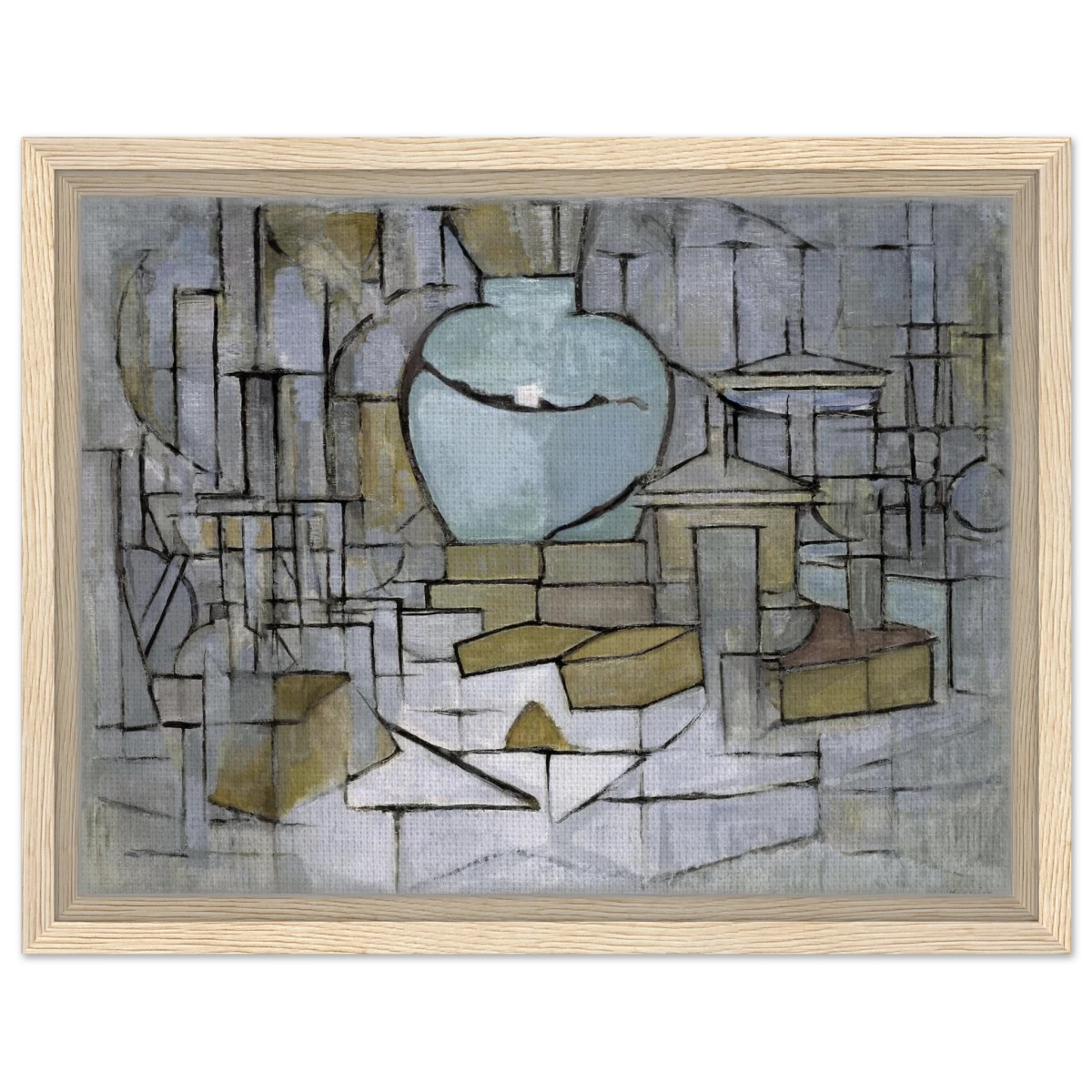 Still Life with Gingerpot II by Piet Mondrian | Vintage Art Print - Framed Canvas - 30x40 cm / 12x16″ - Wood frame