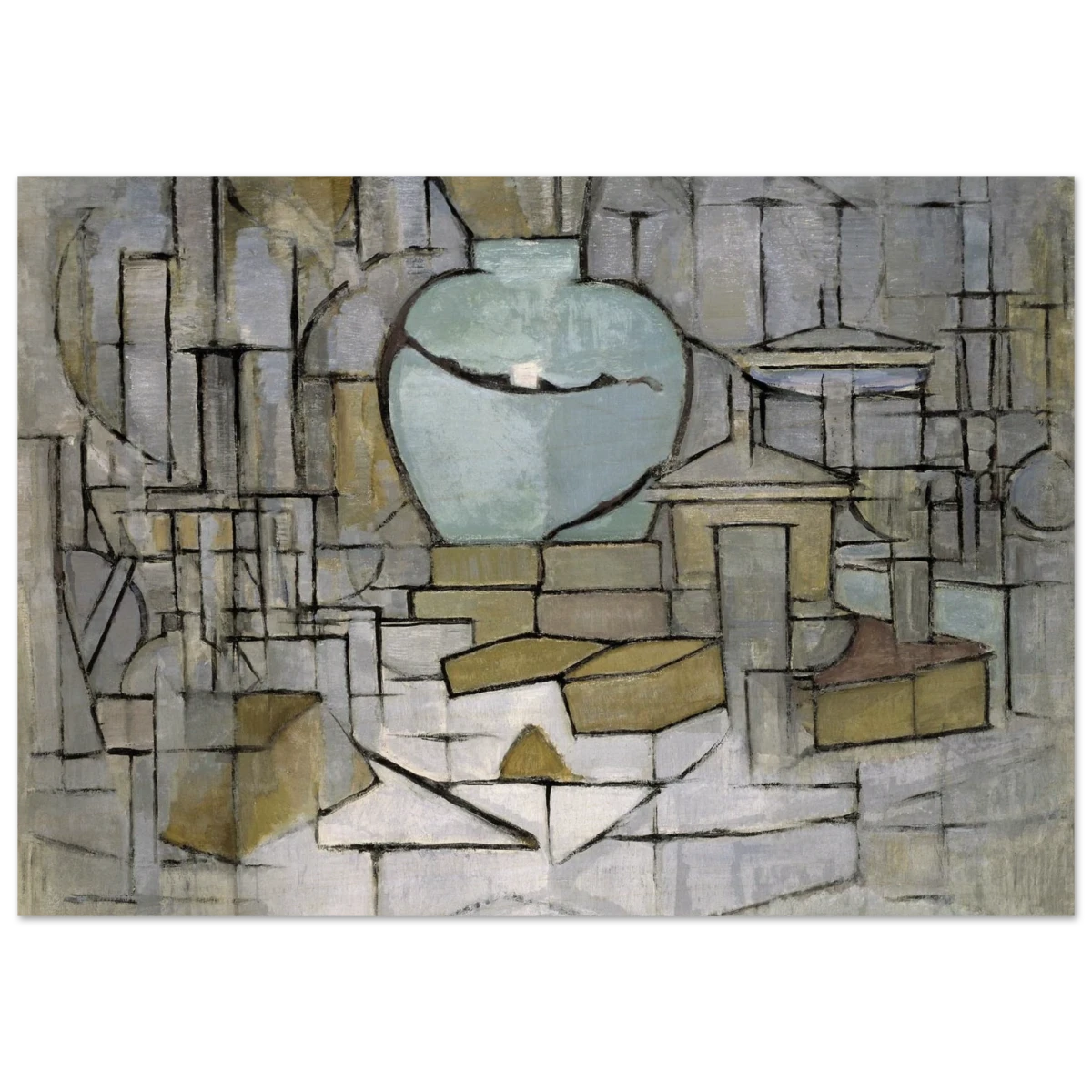 Still Life with Gingerpot II by Piet Mondrian | Vintage Art Print - Wood Prints - 70x100 cm / 28x40″ -