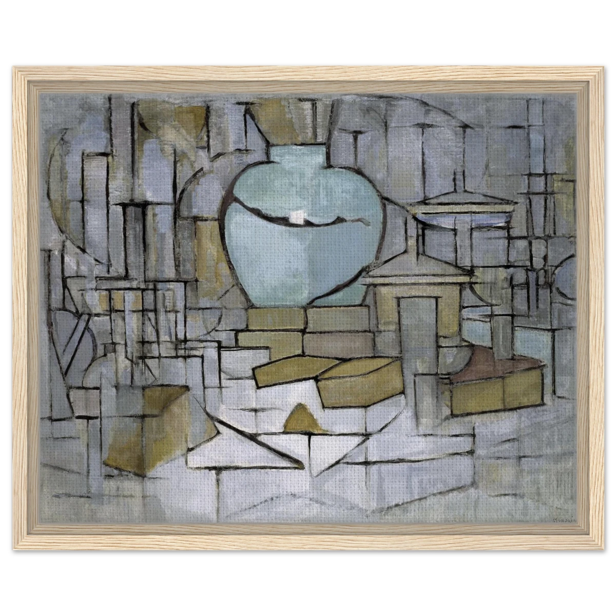 Still Life with Gingerpot II by Piet Mondrian | Vintage Art Print - Framed Canvas - 40x50 cm / 16x20″ - Wood frame