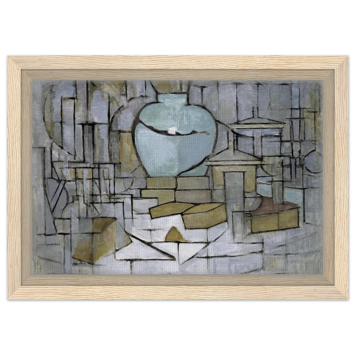 Still Life with Gingerpot II by Piet Mondrian | Vintage Art Print - Framed Canvas - 20x30 cm / 8x12″ - Wood frame