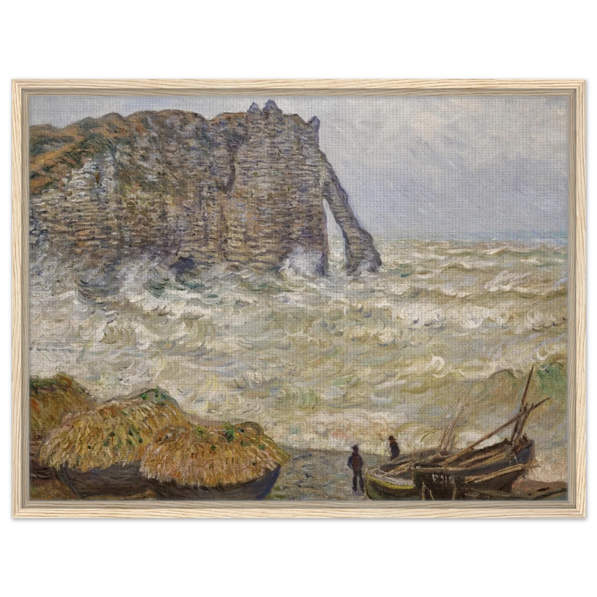Stormy Sea at Étretat by Claude Monet | Wall art Print - Framed Canvas - 60x80 cm / 24x32″ - Wood frame