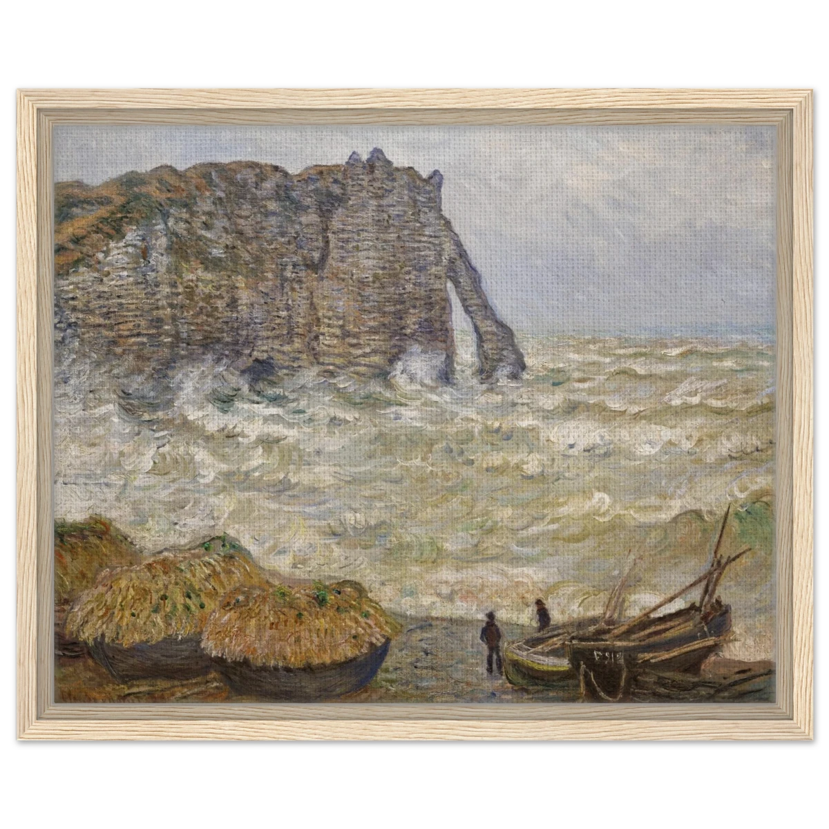 Stormy Sea at Étretat by Claude Monet | Wall art Print - Framed Canvas - 40x50 cm / 16x20″ - Wood frame
