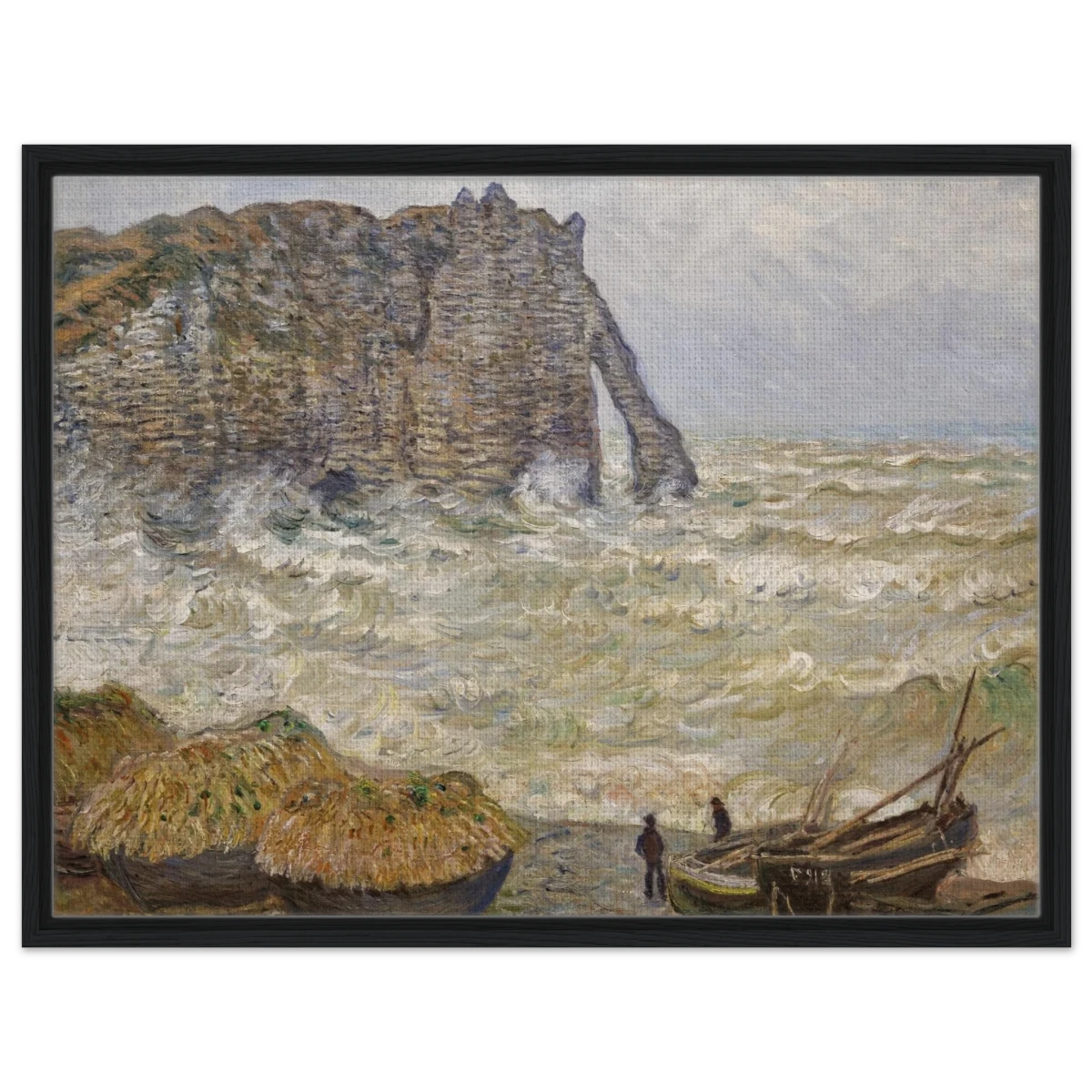 Stormy Sea at Étretat by Claude Monet | Wall art Print - Framed Canvas - 60x80 cm / 24x32″ - Black frame