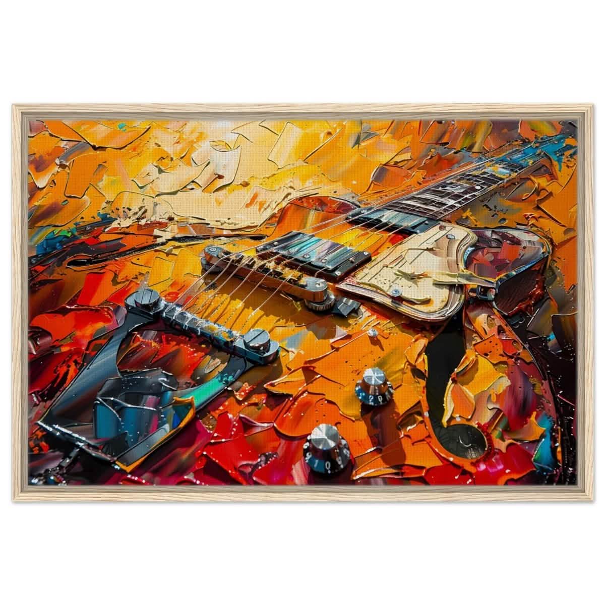 Strings of Fire: Abstract Guitar Art | Abstract Pop Art wall art print - Framed Canvas - 60x90 cm / 24x36″ - Wood frame