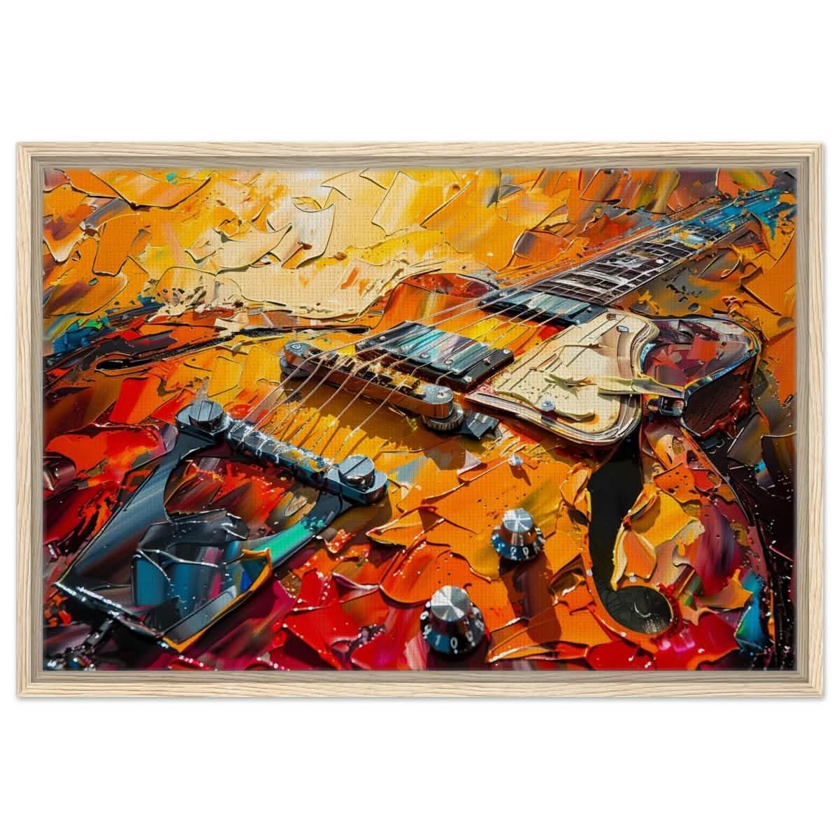 Strings of Fire: Abstract Guitar Art | Abstract Pop Art wall art print - Framed Canvas - 50x75 cm / 20x30″ - Wood frame
