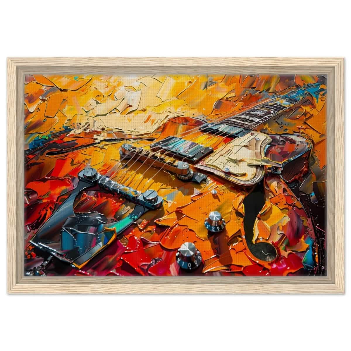Strings of Fire: Abstract Guitar Art | Abstract Pop Art wall art print - Framed Canvas - 30x45 cm / 12x18″ - Wood frame