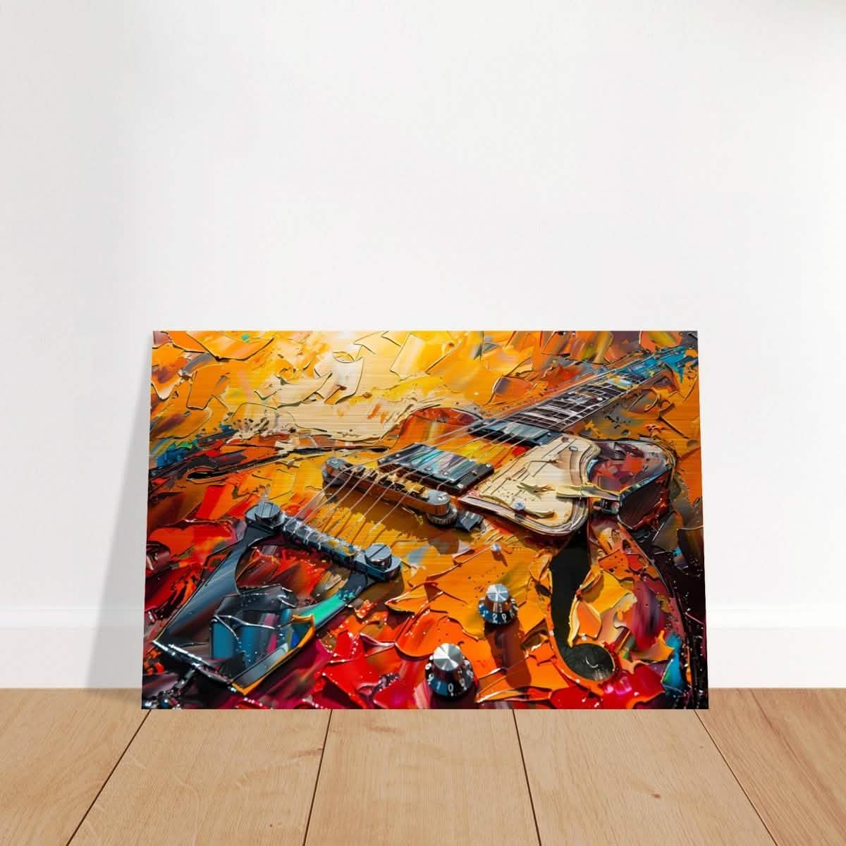 Strings of Fire: Abstract Guitar Art | Abstract Pop Art wall art print - Brushed Aluminum Print - 40x60 cm / 16x24″ -