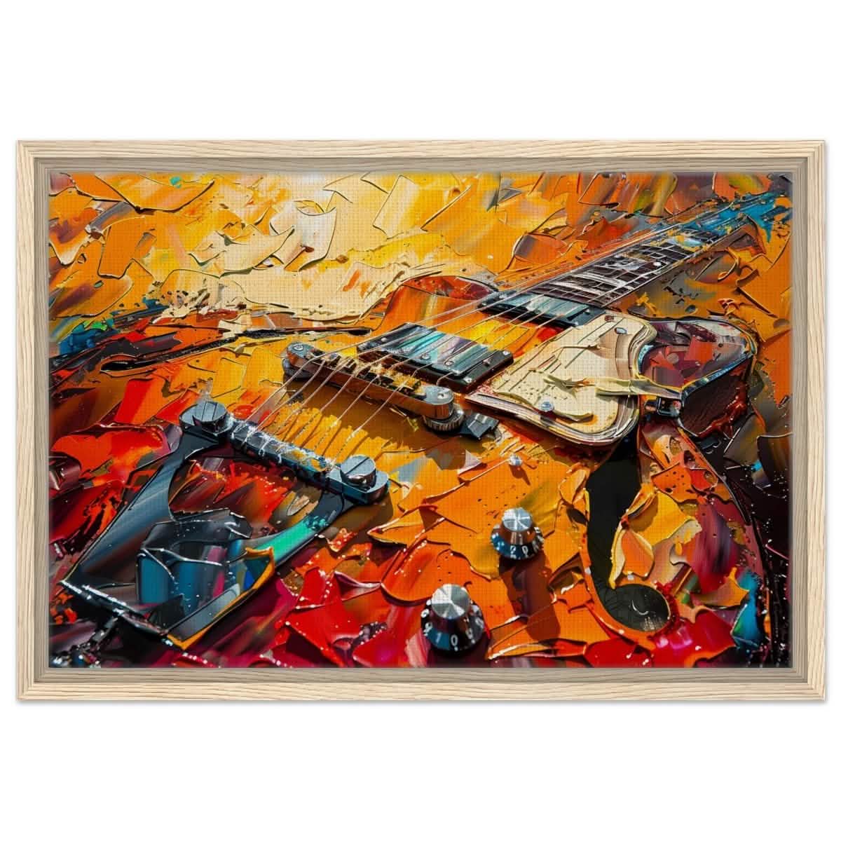 Strings of Fire: Abstract Guitar Art | Abstract Pop Art wall art print - Framed Canvas - 40x60 cm / 16x24″ - Wood frame