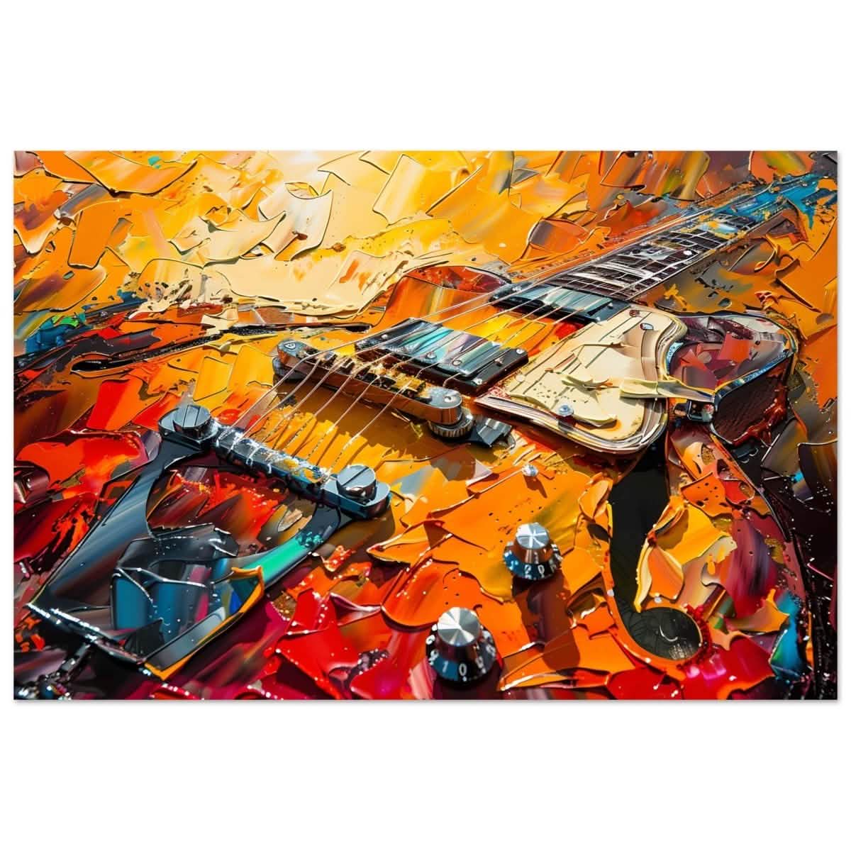 Strings of Fire: Abstract Guitar Art | Abstract Pop Art wall art print - Aluminum Print - 40x60 cm / 16x24″ -