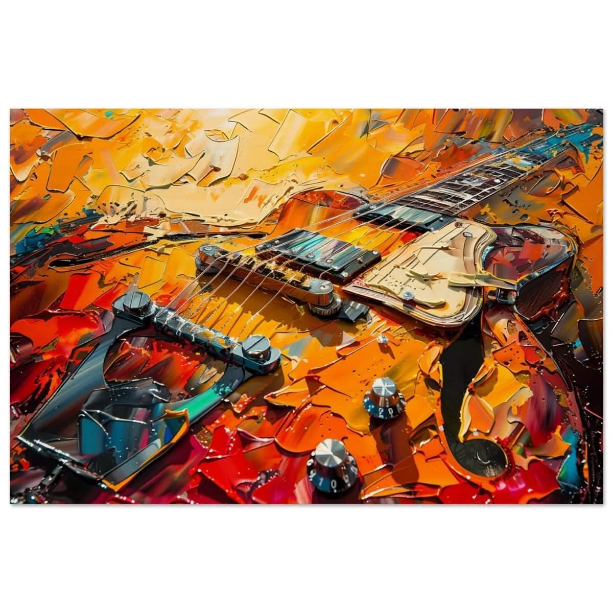 Strings of Fire: Abstract Guitar Art | Abstract Pop Art wall art print - Wood Prints - 40x60 cm / 16x24″ -