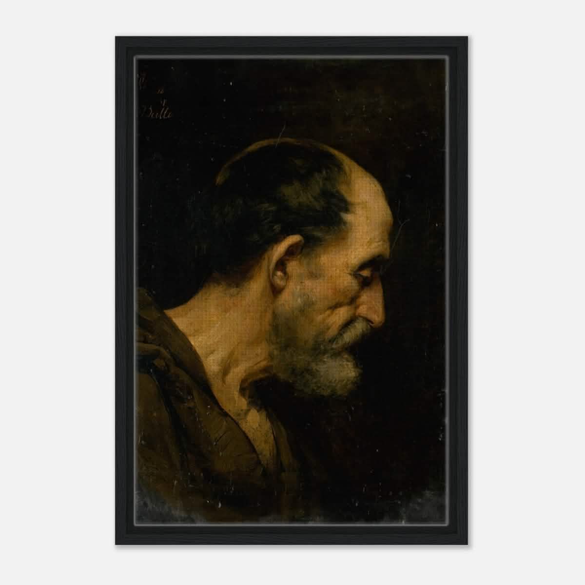 Study of an elderly man | Vintage wall art print - Framed Canvas - 40x60 cm / 16x24″ - Black frame