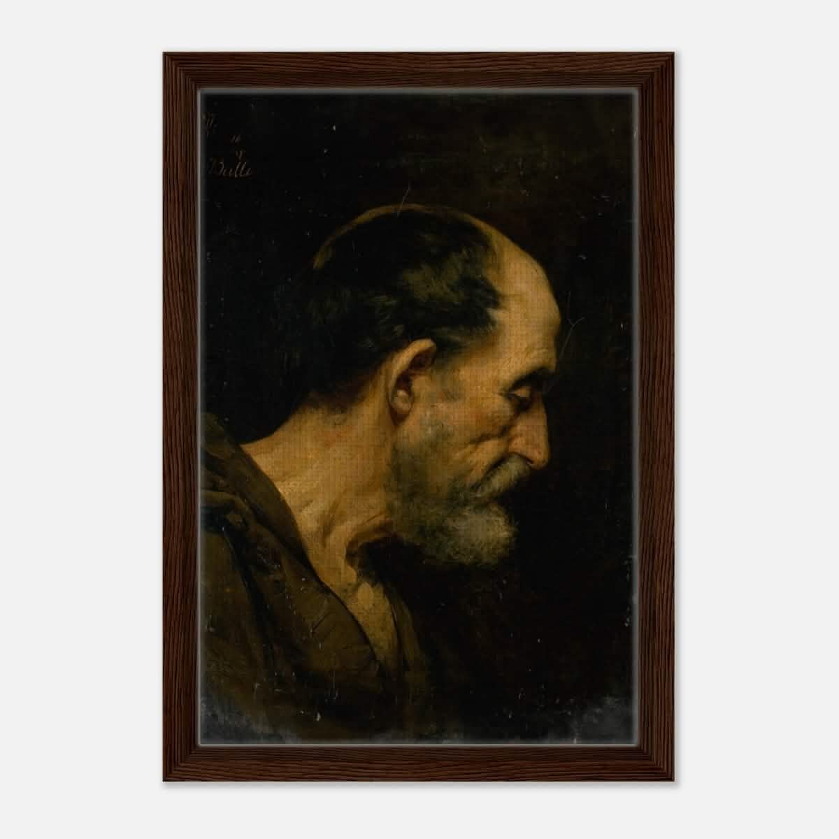 Study of an elderly man | Vintage wall art print - Framed Canvas - 30x45 cm / 12x18″ - Dark wood frame