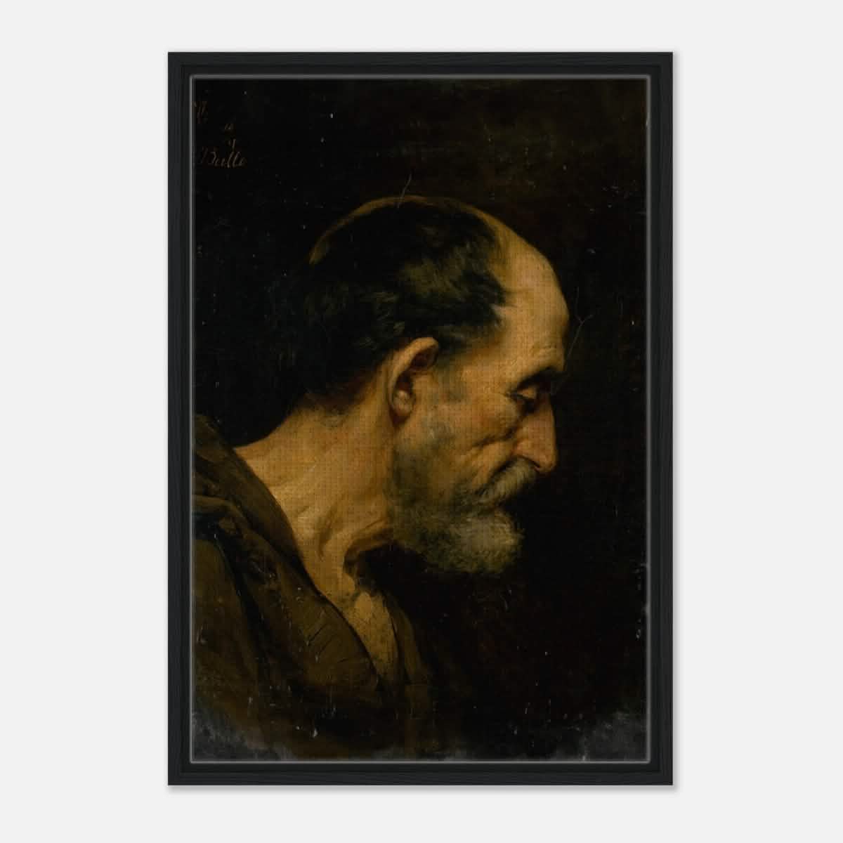 Study of an elderly man | Vintage wall art print - Framed Canvas - 50x75 cm / 20x30″ - Black frame