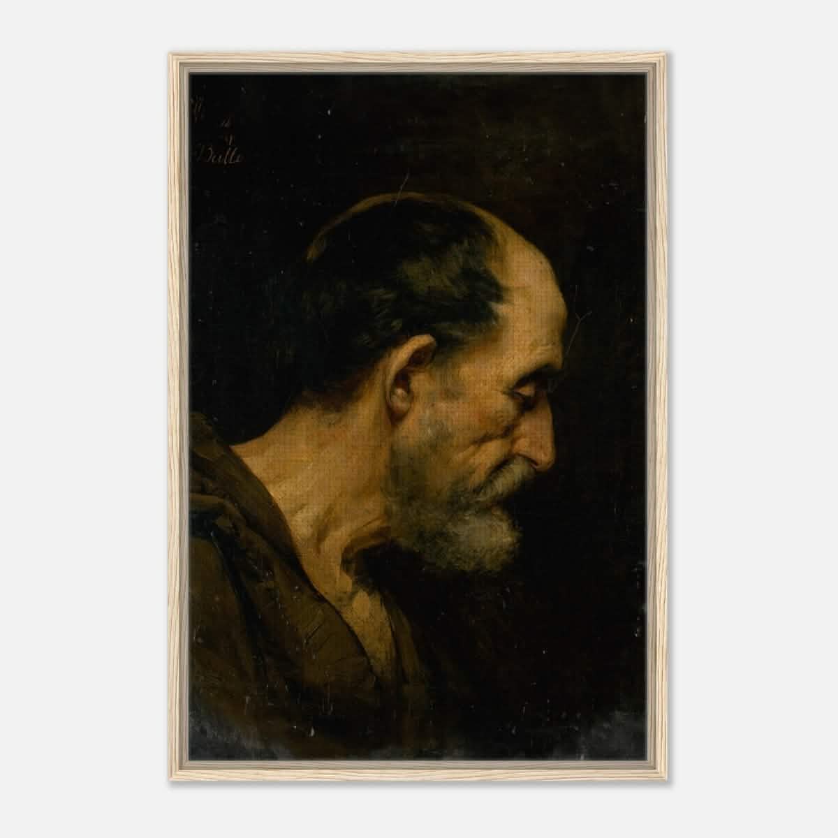 Study of an elderly man | Vintage wall art print - Framed Canvas - 60x90 cm / 24x36″ - Wood frame