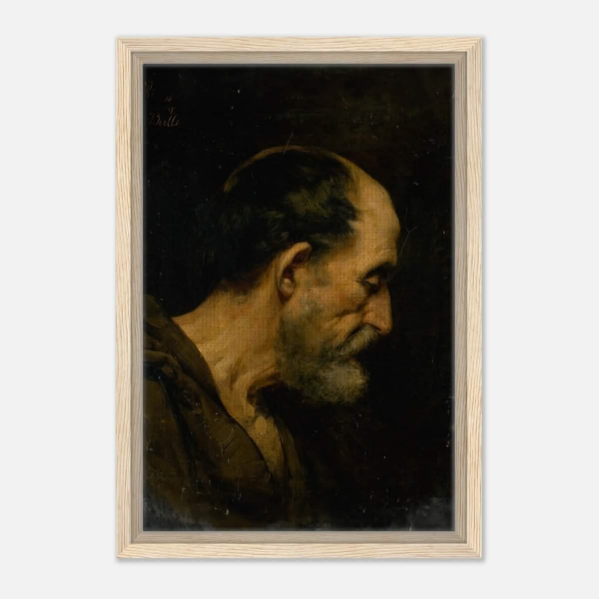 Study of an elderly man | Vintage wall art print - Framed Canvas - 30x45 cm / 12x18″ - Wood frame