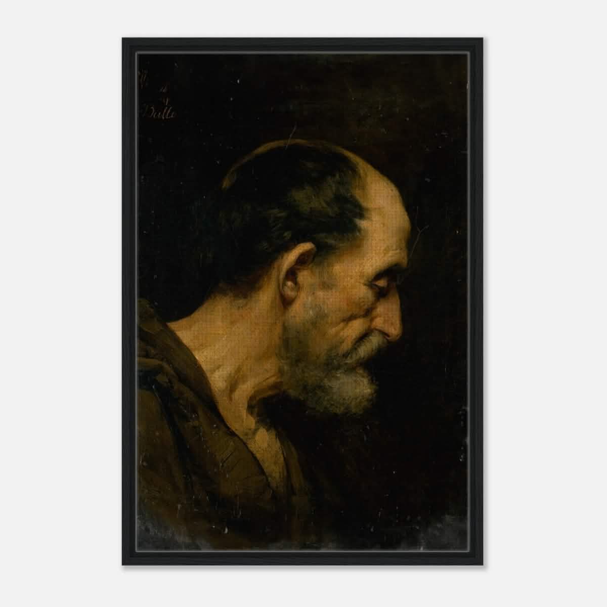 Study of an elderly man | Vintage wall art print - Framed Canvas - 60x90 cm / 24x36″ - Black frame