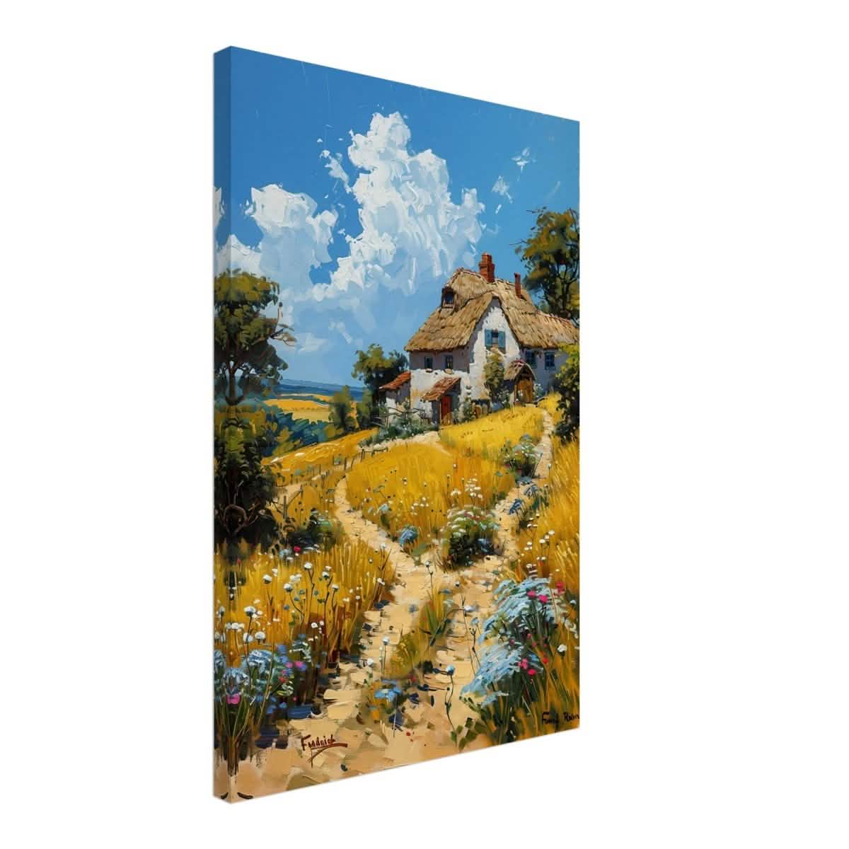 Summer Serenity: Cottage in the Meadow | Modern Wall art print | Nature art - Canvas - 40x60 cm / 16x24″ -