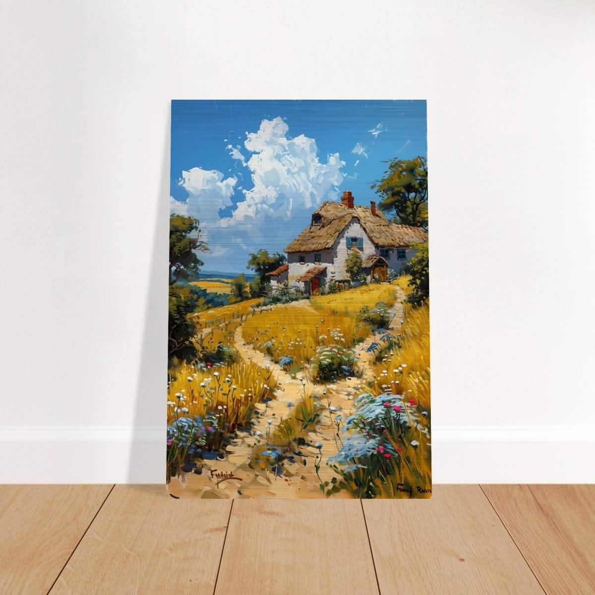 Summer Serenity: Cottage in the Meadow | Modern Wall art print | Nature art - Brushed Aluminum Print - 30x45 cm / 12x18″ -
