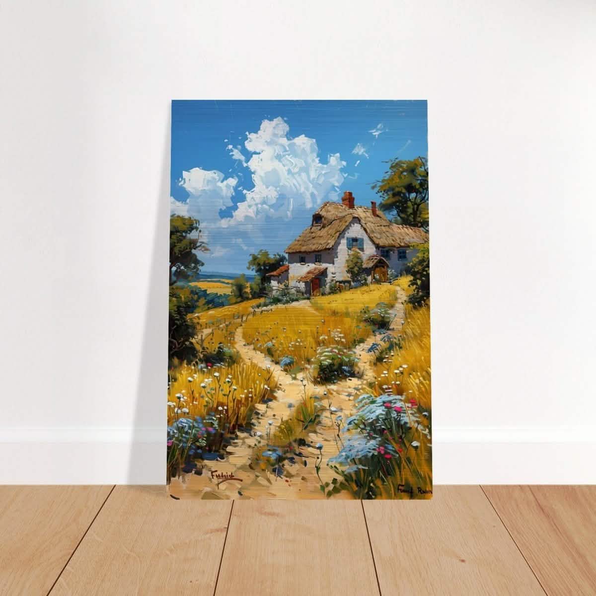 Summer Serenity: Cottage in the Meadow | Modern Wall art print | Nature art - Brushed Aluminum Print - 60x90 cm / 24x36″ -