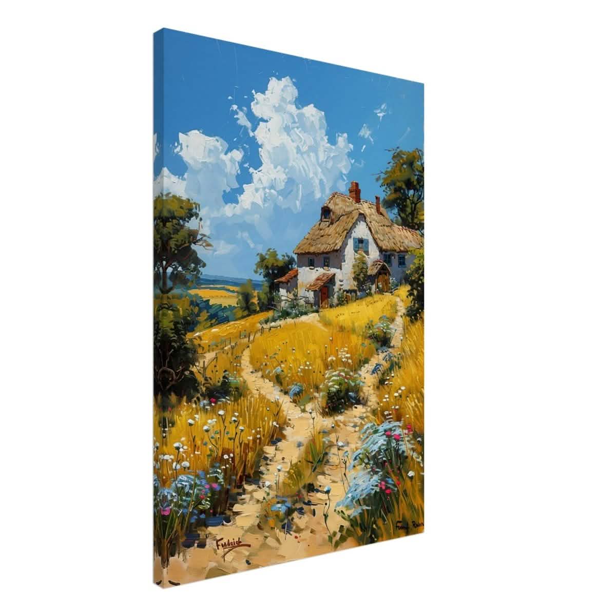 Summer Serenity: Cottage in the Meadow | Modern Wall art print | Nature art - Canvas - 50x75 cm / 20x30″ -