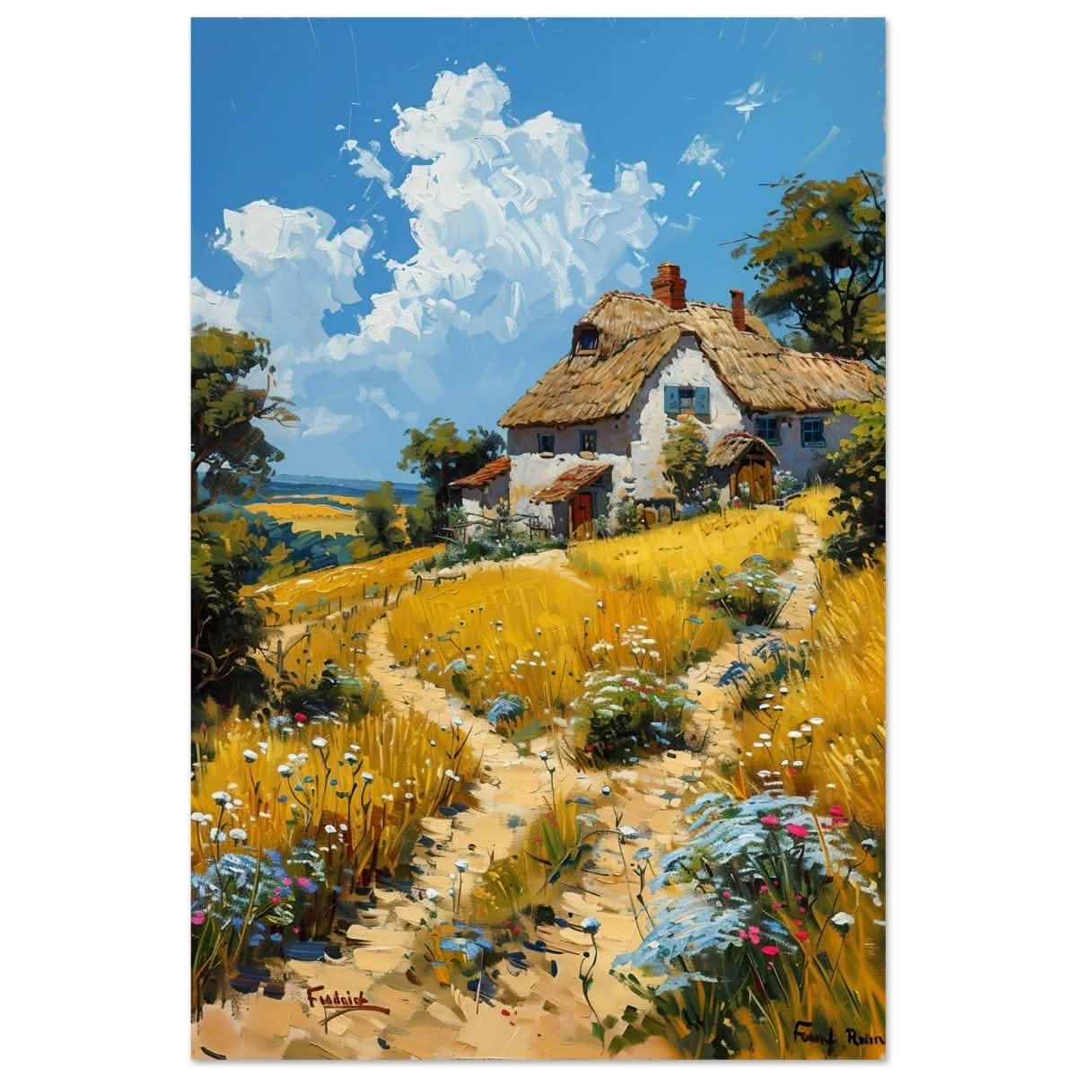 Summer Serenity: Cottage in the Meadow | Modern Wall art print | Nature art - Aluminum Print - 60x90 cm / 24x36″ -