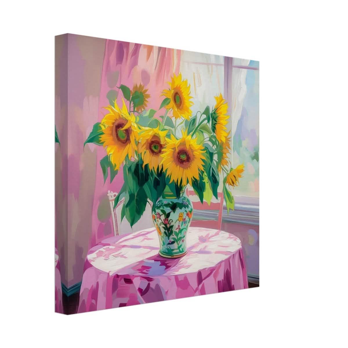 Sunlit Elegance: Sunflowers in Bloom | Impressionist Still Life Art - Canvas - 30x30 cm / 12x12″ -