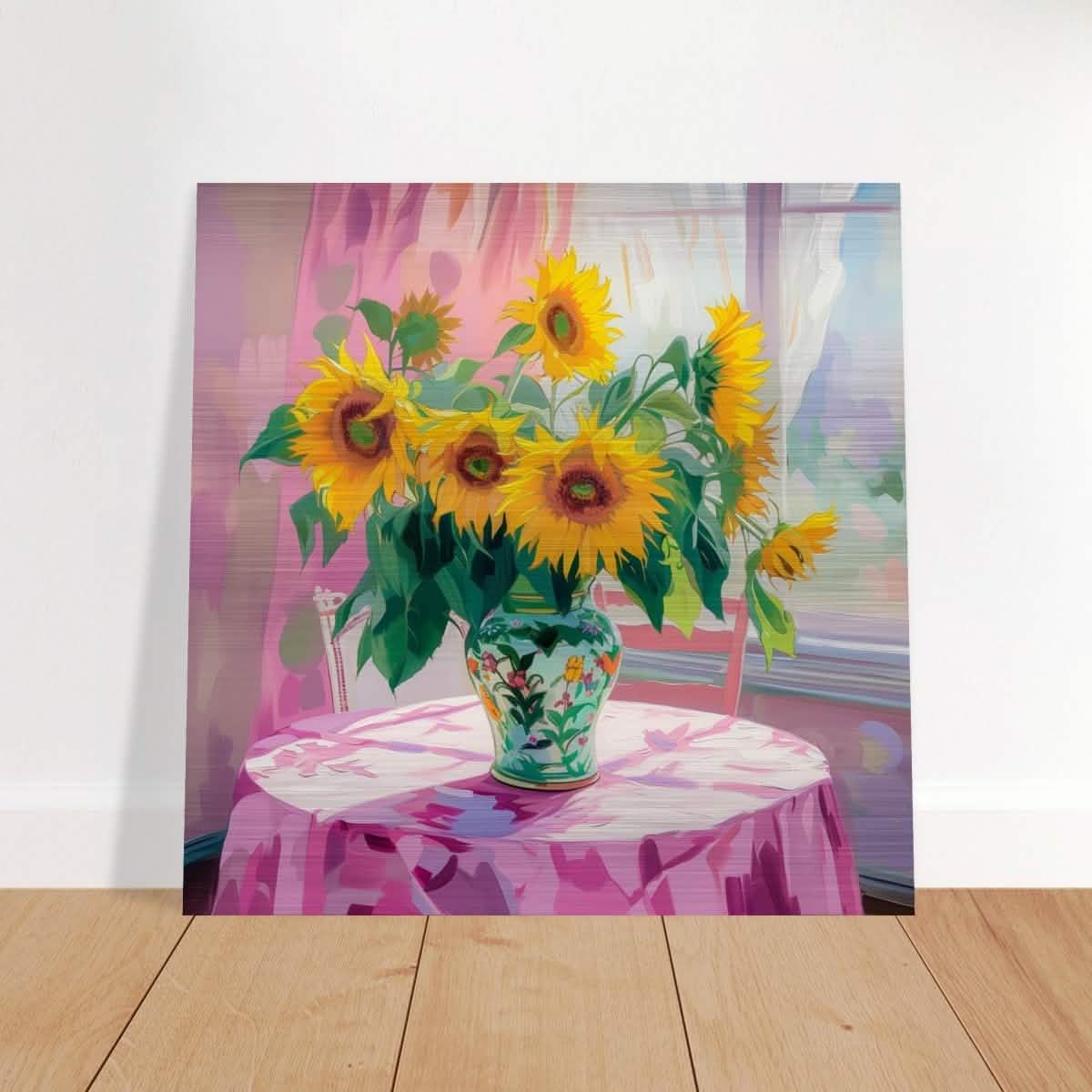 Sunlit Elegance: Sunflowers in Bloom | Impressionist Still Life Art - Brushed Aluminum Print - 50x50 cm / 20x20″ -