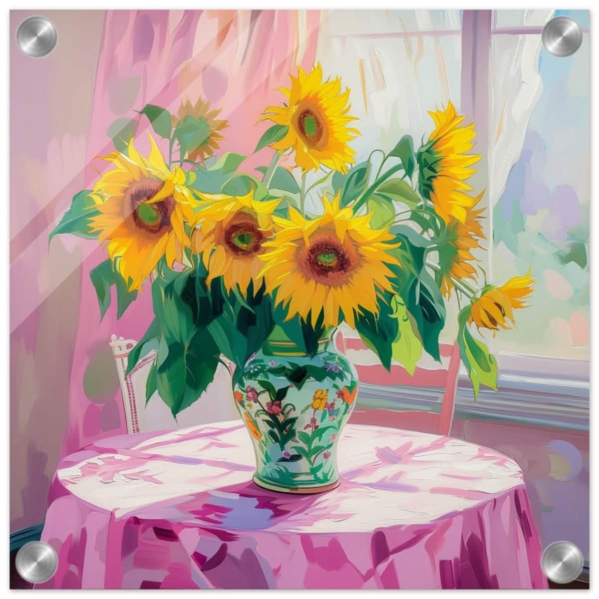 Sunlit Elegance: Sunflowers in Bloom | Impressionist Still Life Art - Acrylic Print - 30x30 cm / 12x12″ -