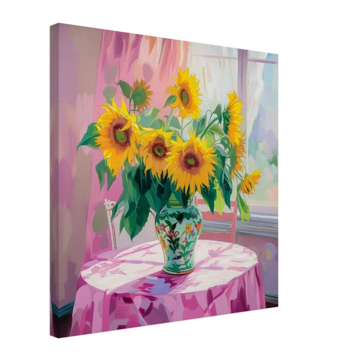 Sunlit Elegance: Sunflowers in Bloom | Impressionist Still Life Art - Canvas - 50x50 cm / 20x20″ -