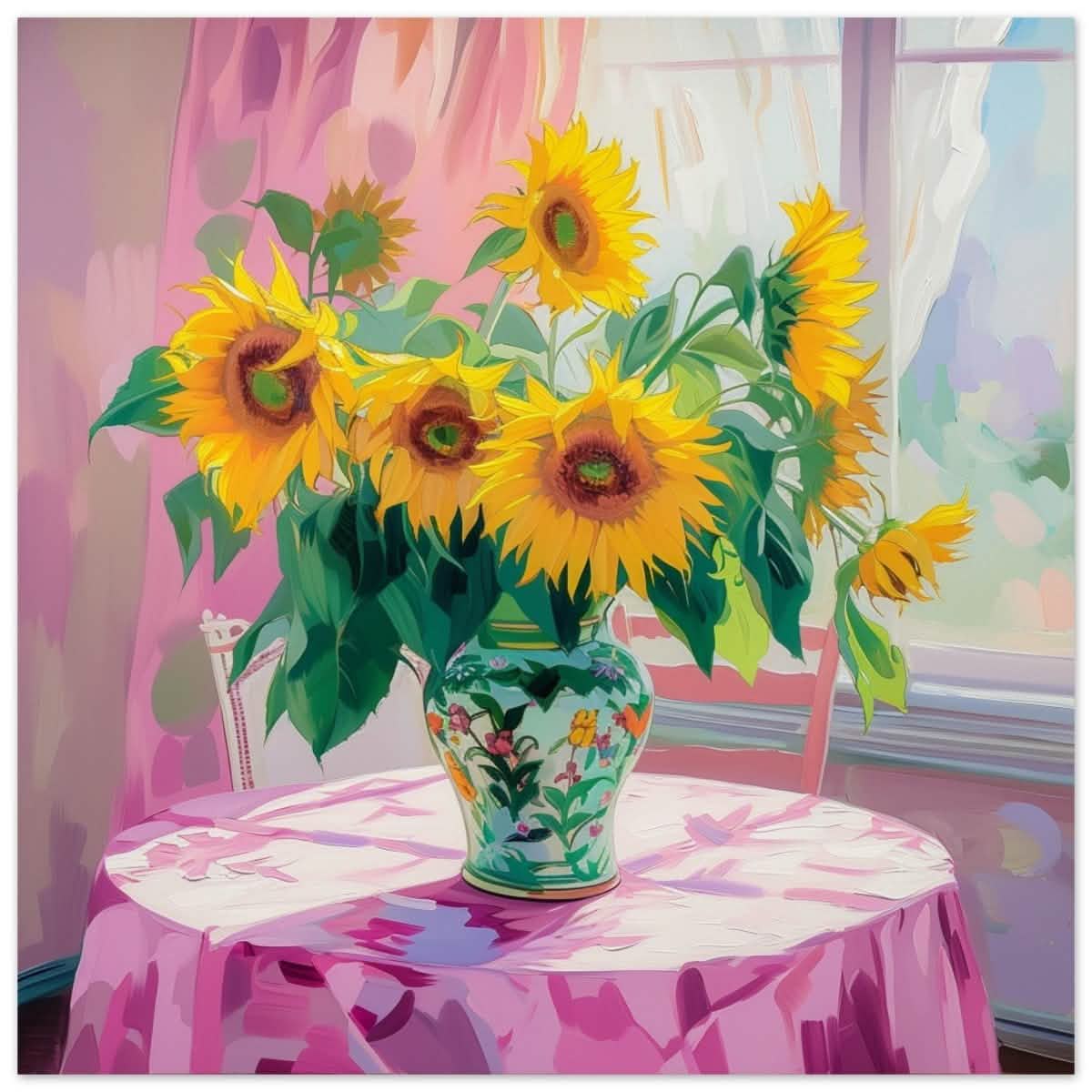 Sunlit Elegance: Sunflowers in Bloom | Impressionist Still Life Art - Aluminum Print - 50x50 cm / 20x20″ -