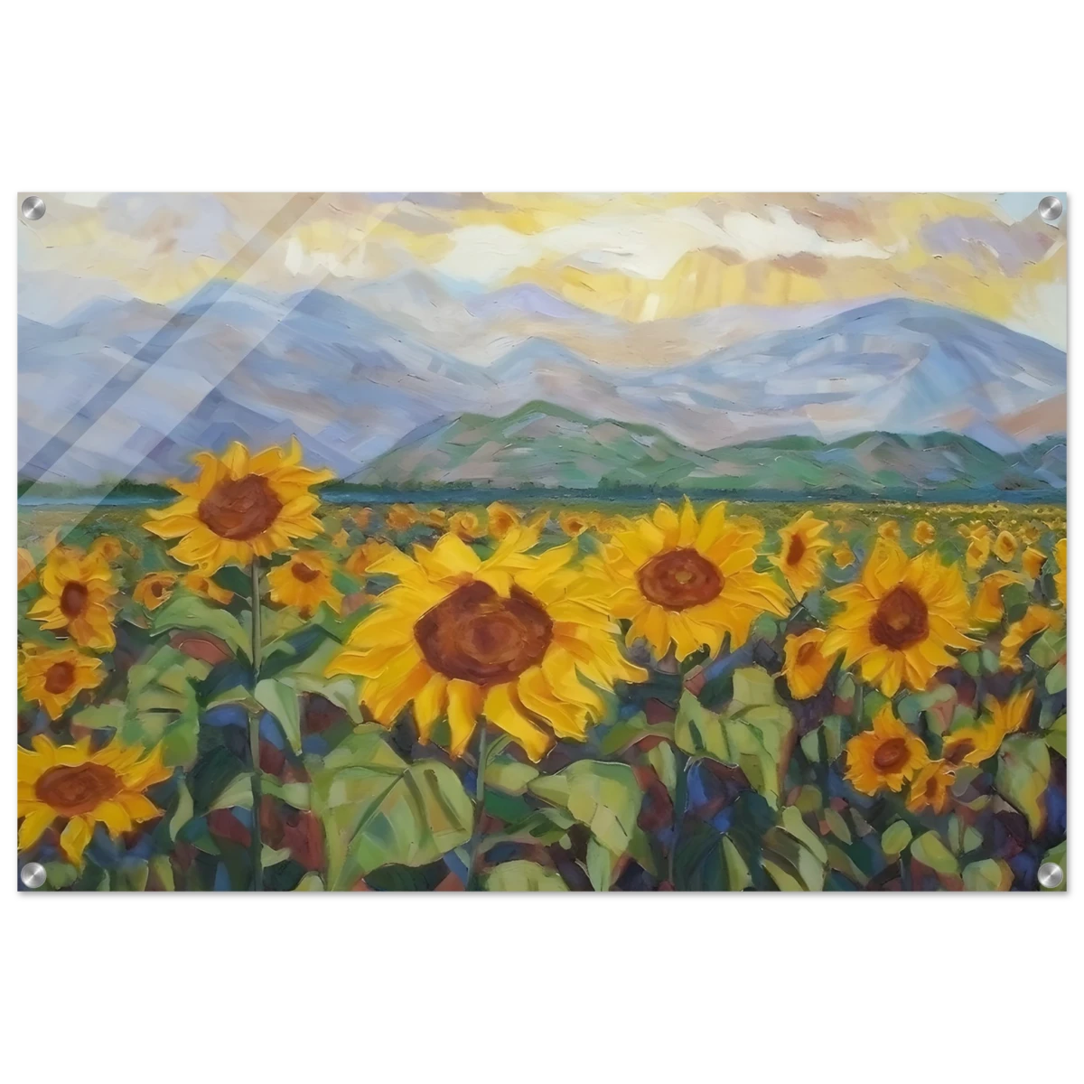 Sunlit Field of Sunflowers – Landscape Floral Wall Art Print - Acrylic Print - 60x90 cm / 24x36″ -