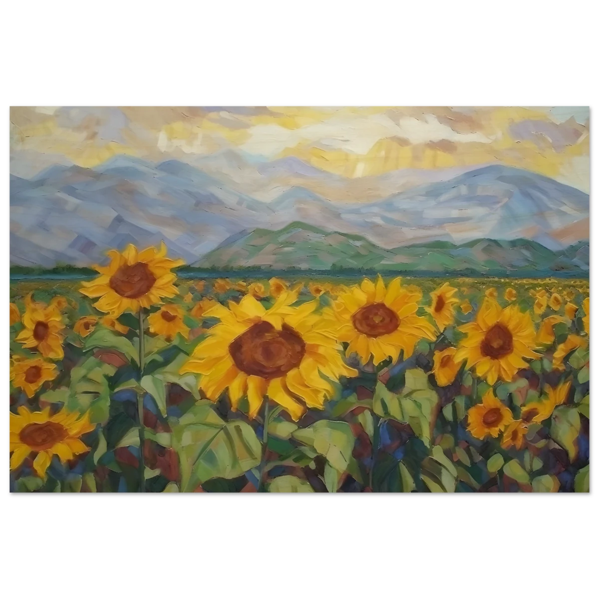Sunlit Field of Sunflowers – Landscape Floral Wall Art Print - Wood Prints - 40x60 cm / 16x24″ -