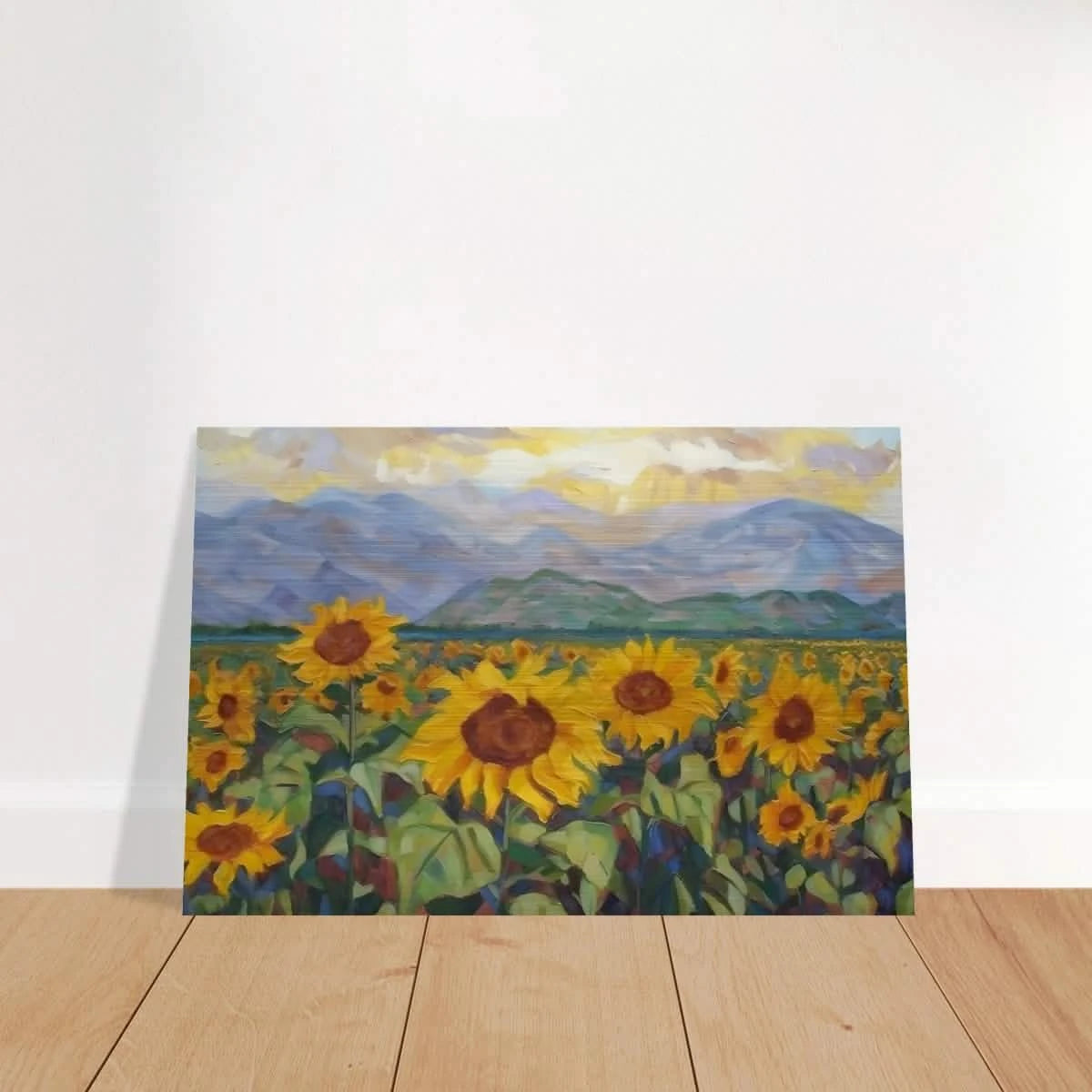 Sunlit Field of Sunflowers – Landscape Floral Wall Art Print - Brushed Aluminum Print - 50x75 cm / 20x30″ -