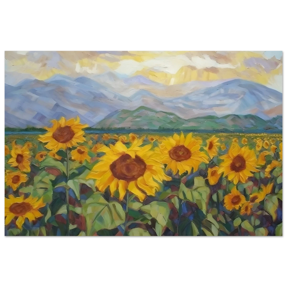 Sunlit Field of Sunflowers – Landscape Floral Wall Art Print - Fine Art Poster - 60x90 cm / 24x36″ -