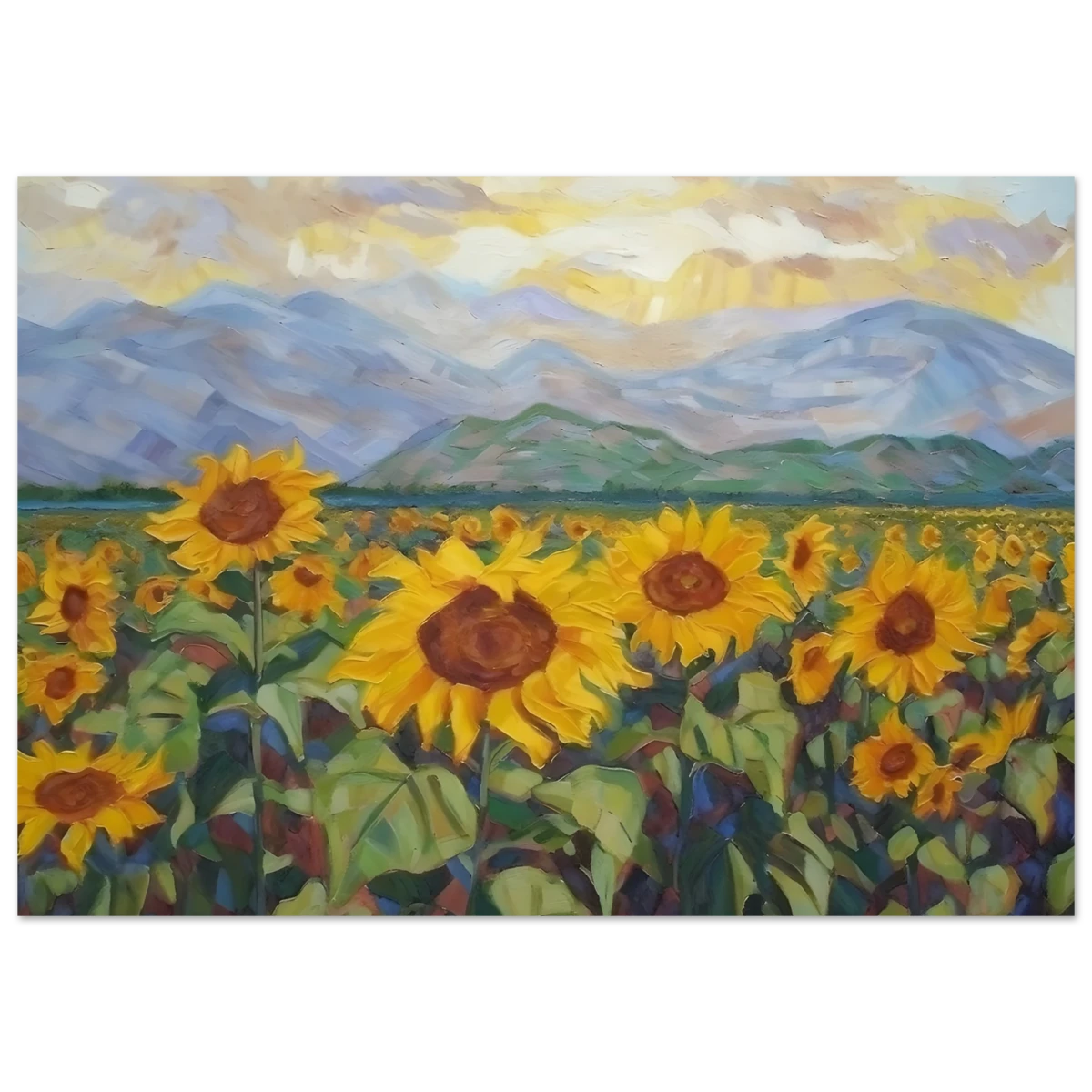 Sunlit Field of Sunflowers – Landscape Floral Wall Art Print - Fine Art Poster - 70x100 cm / 28x40″ -
