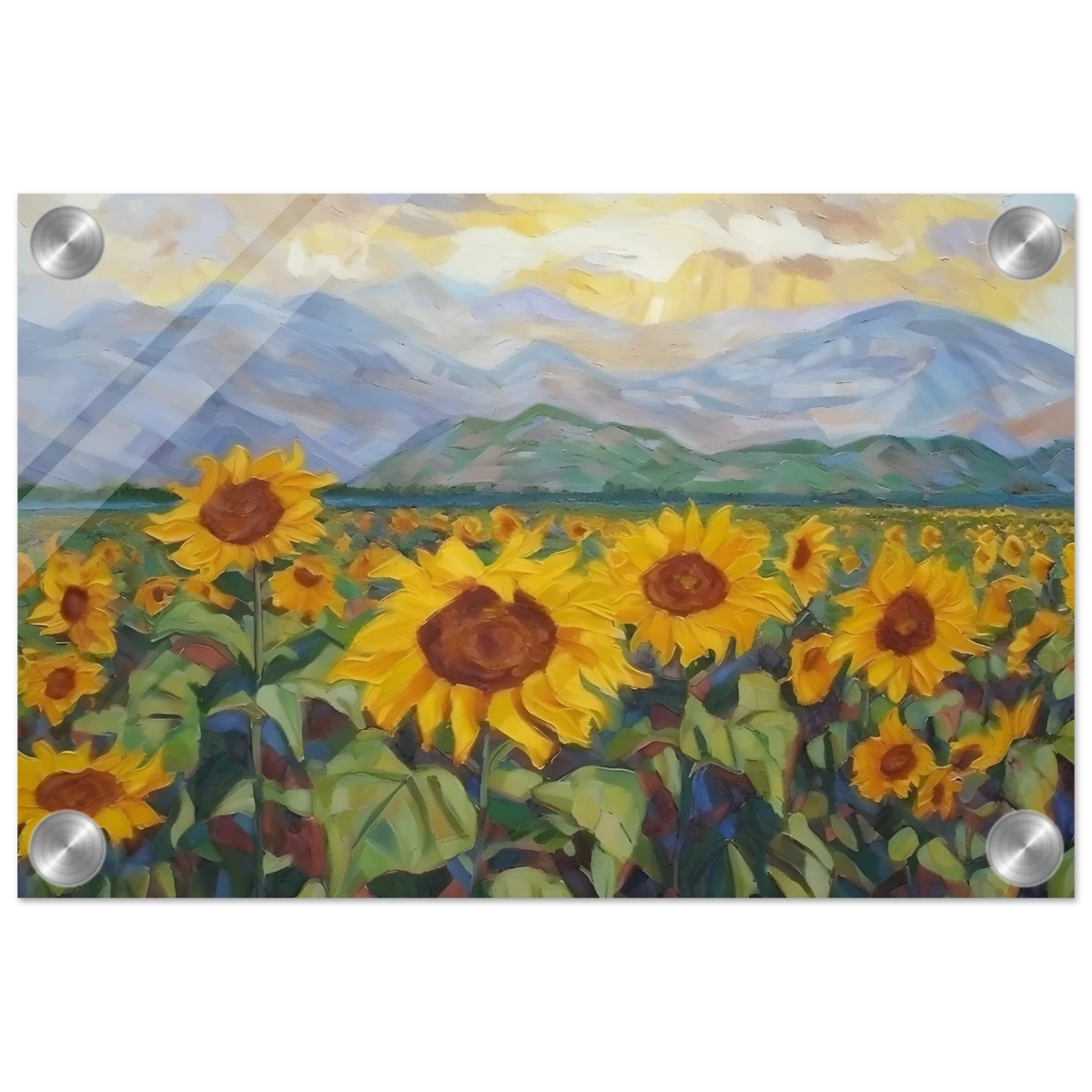 Sunlit Field of Sunflowers – Landscape Floral Wall Art Print - Acrylic Print - 20x30 cm / 8x12″ -