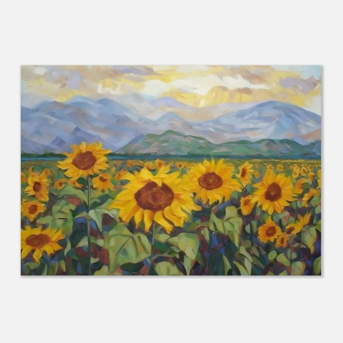 Sunlit Field of Sunflowers – Landscape Floral Wall Art Print - Aluminum Print - 70x100 cm / 28x40″ -