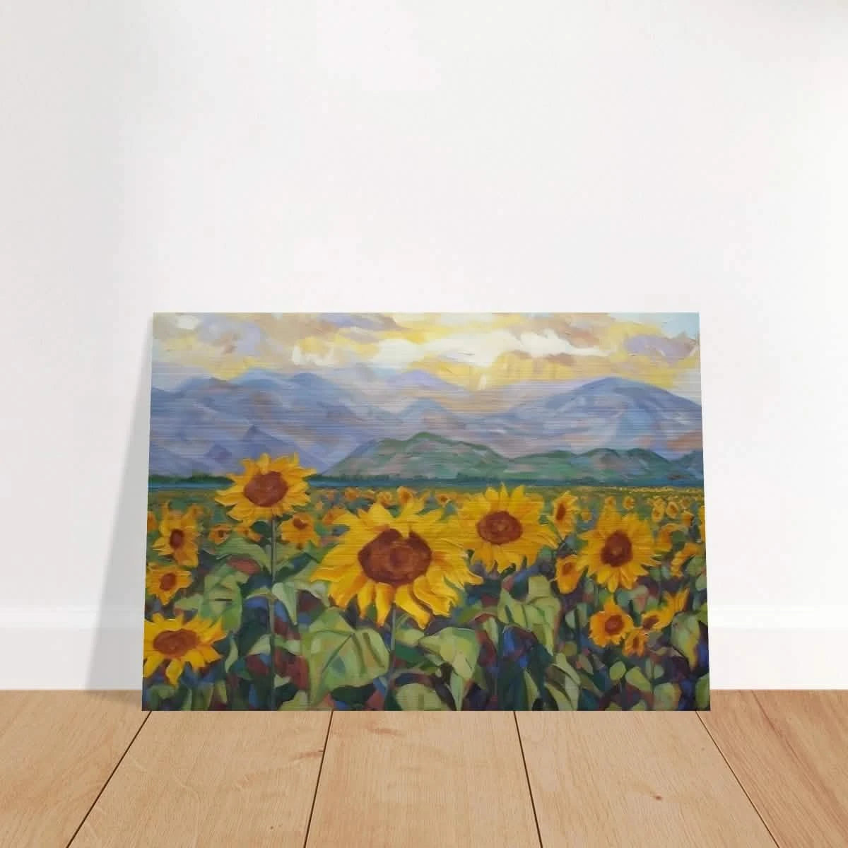 Sunlit Field of Sunflowers – Landscape Floral Wall Art Print - Brushed Aluminum Print - 70x100 cm / 28x40″ -